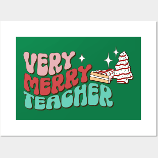 Teacher Christmas Cake Very Merry Groovy Christmas Vibes Posters and Art